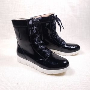Tsubo Black Patent Leather Combat Boots Size 6M